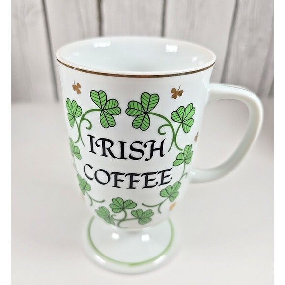 Vintage Irish Coffee Footed Mugs Set of 4 Gold Trim Shamrocks 8 oz Mugs - Picture 10 of 16